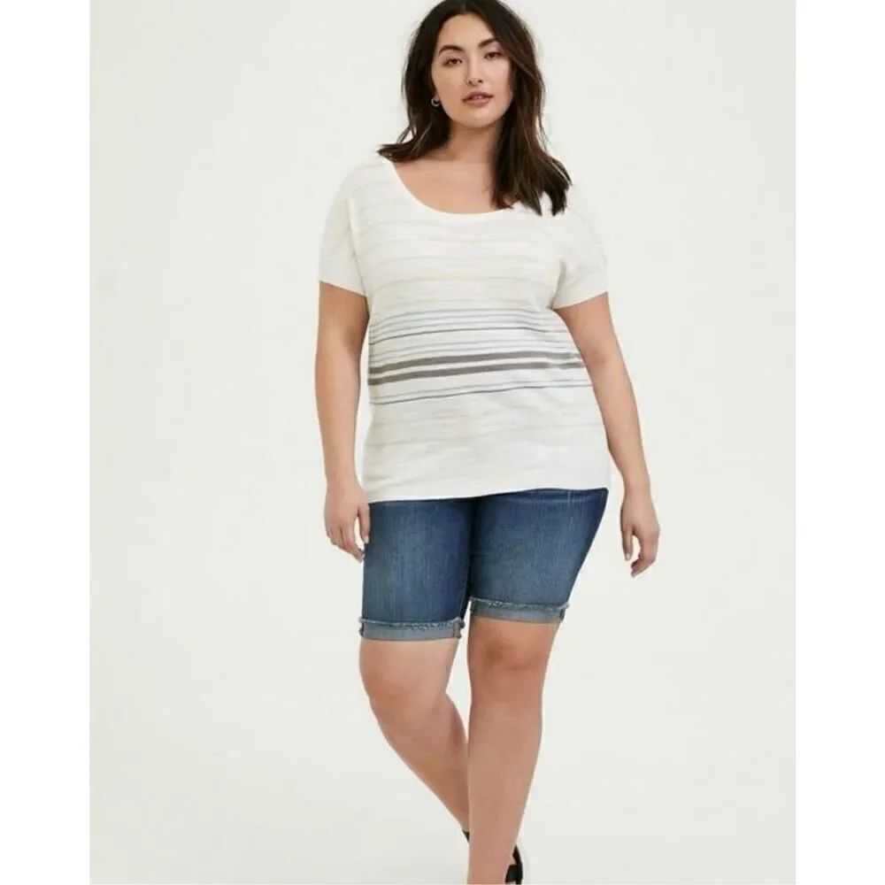 Womens Torrid White Multi Stripe Slub Dolman Lightweight Sweater Top - Sz 1X 1